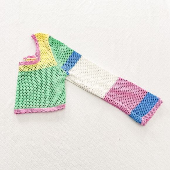 Sincerely Jules Crocheted Color Block Knit Top Size L - Picture 5 of 5